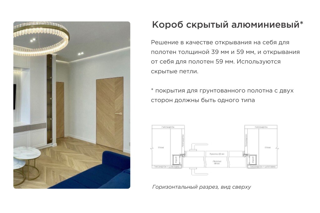 Скрытый алюминиевый короб для полотен толщиной 39 мм и 59 мм